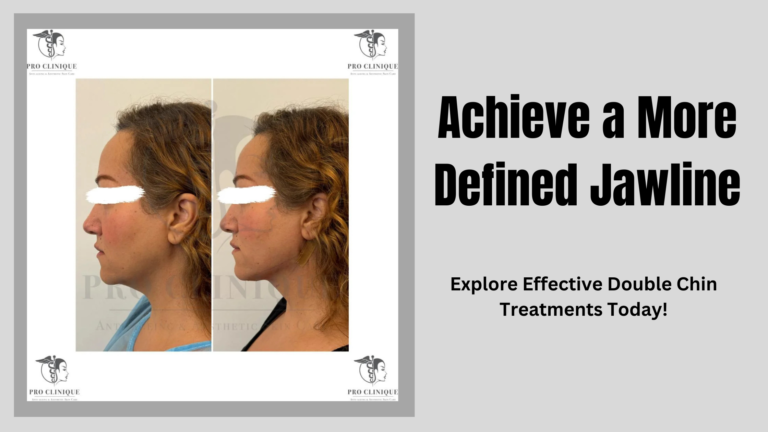 Blog banner showcasing effective double chin treatments, including surgical and non-surgical options, for achieving a defined jawline.